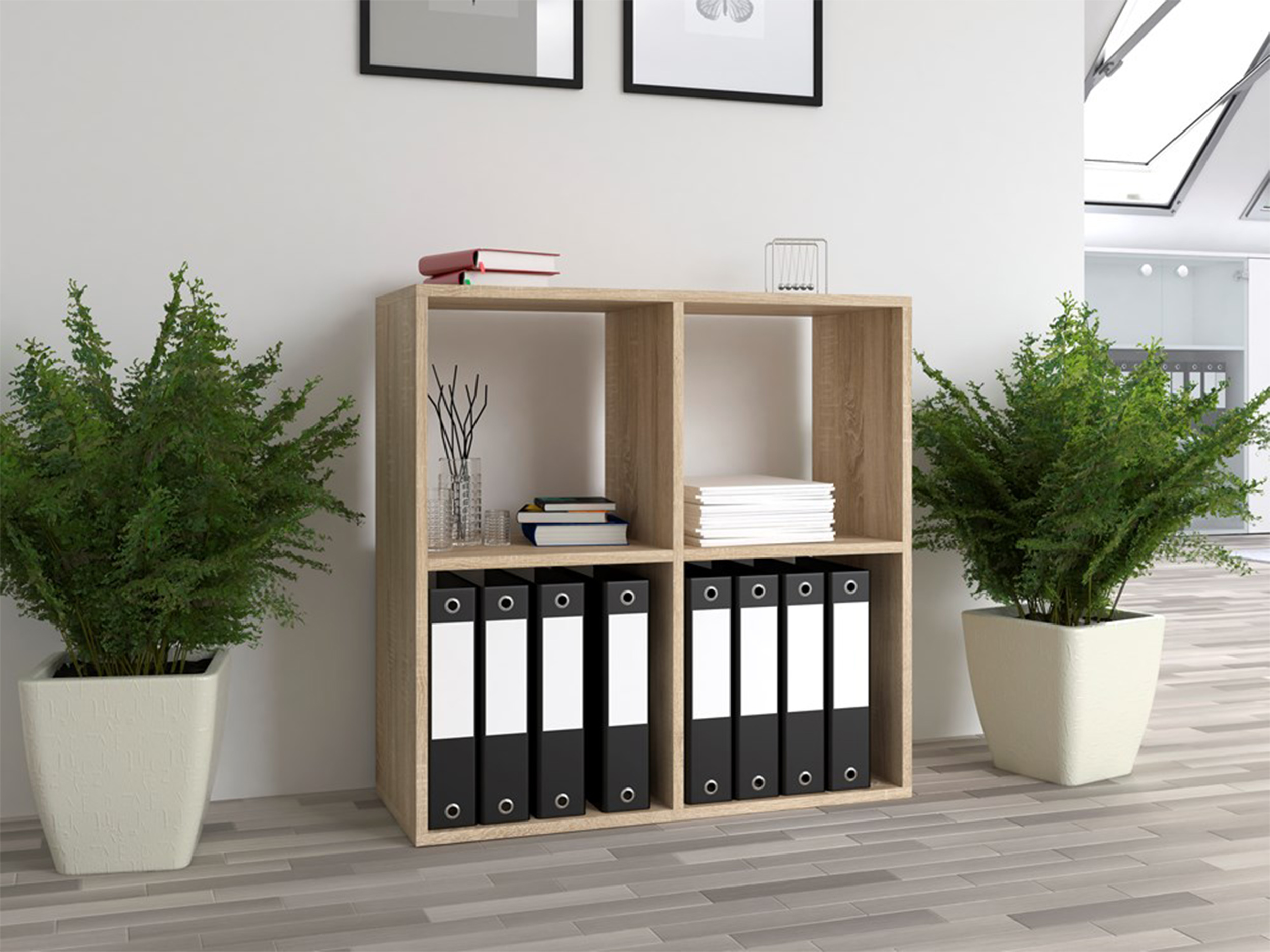 Regał otwarty Malax z czterema półkami 74 cm dąb sonoma