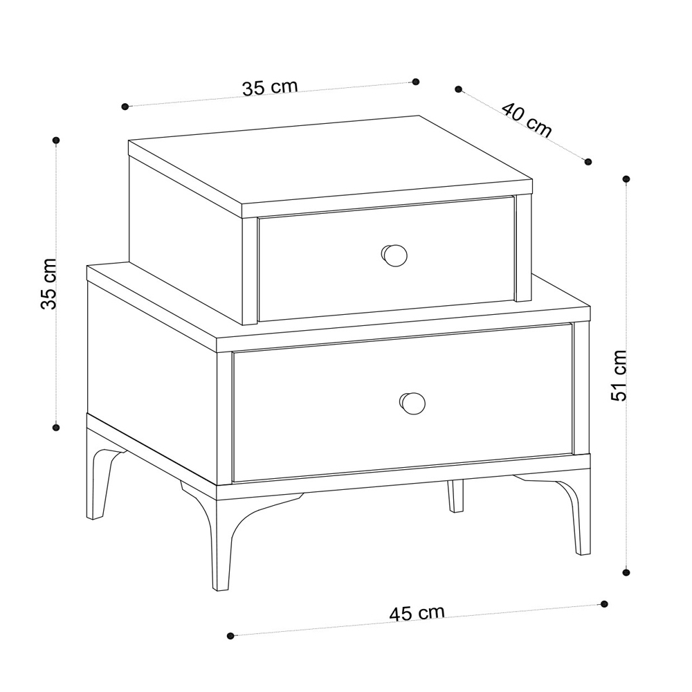 Table de chevet Allerto avec deux tiroirs, chêne