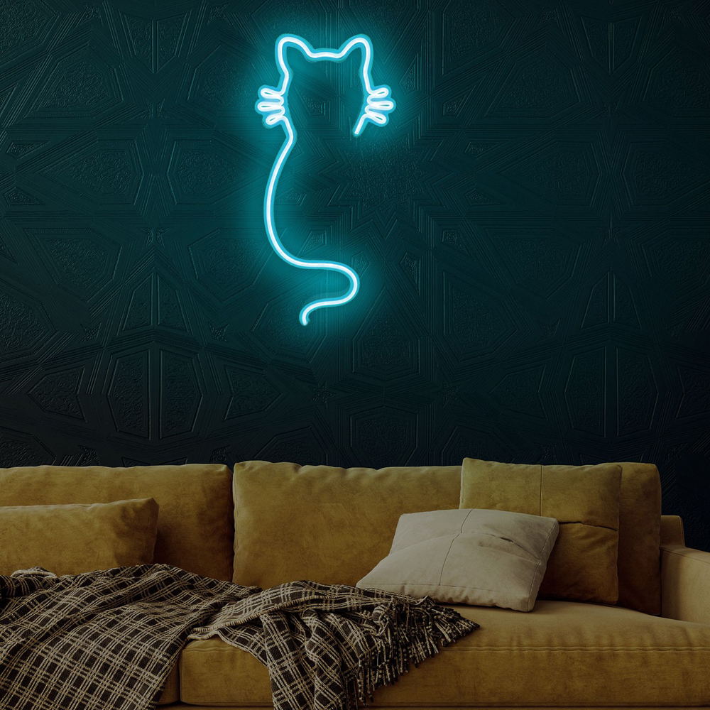 LETELY Enseigne au néon sur le mur en forme de chat bleu
