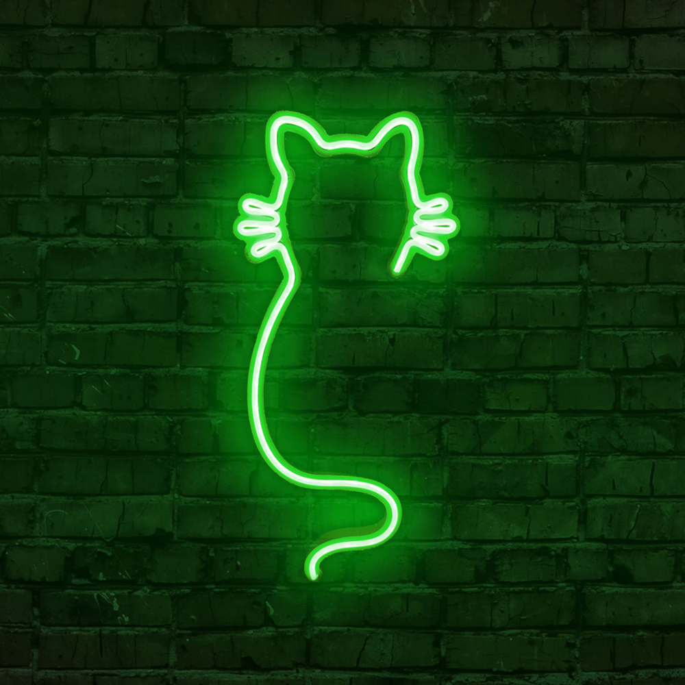LETELY Enseigne au néon murale en forme de chat vert