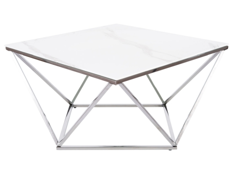 Table basse Morchi 80x80 cm argent avec un plateau imitant le marbre