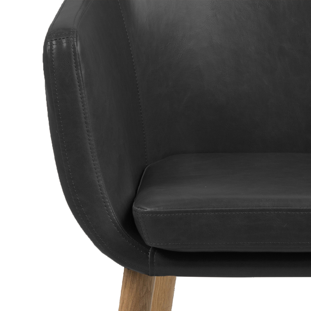 MARCELIO Chaise tapissée similicuir noir / pieds bois