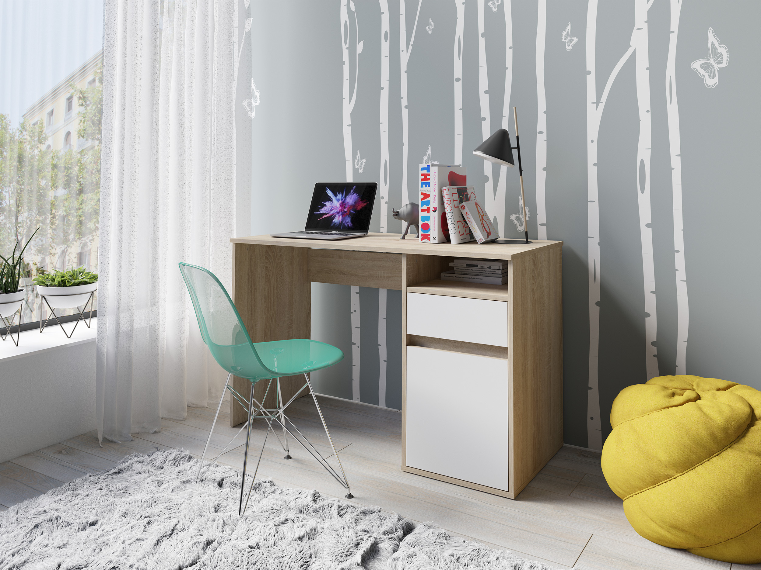Biurko Billa z szufladą i szafką 120 cm dąb sonoma / biały