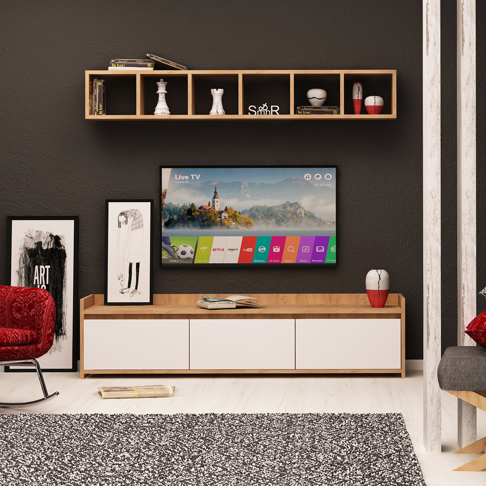 PIMBLOM Meuble TV avec étagère murale