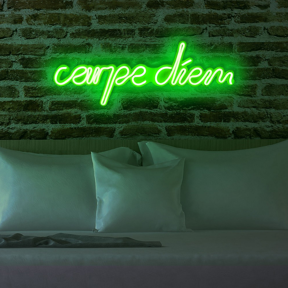 LETELY Enseigne au néon sur le mur avec inscription Carpe Diem vert