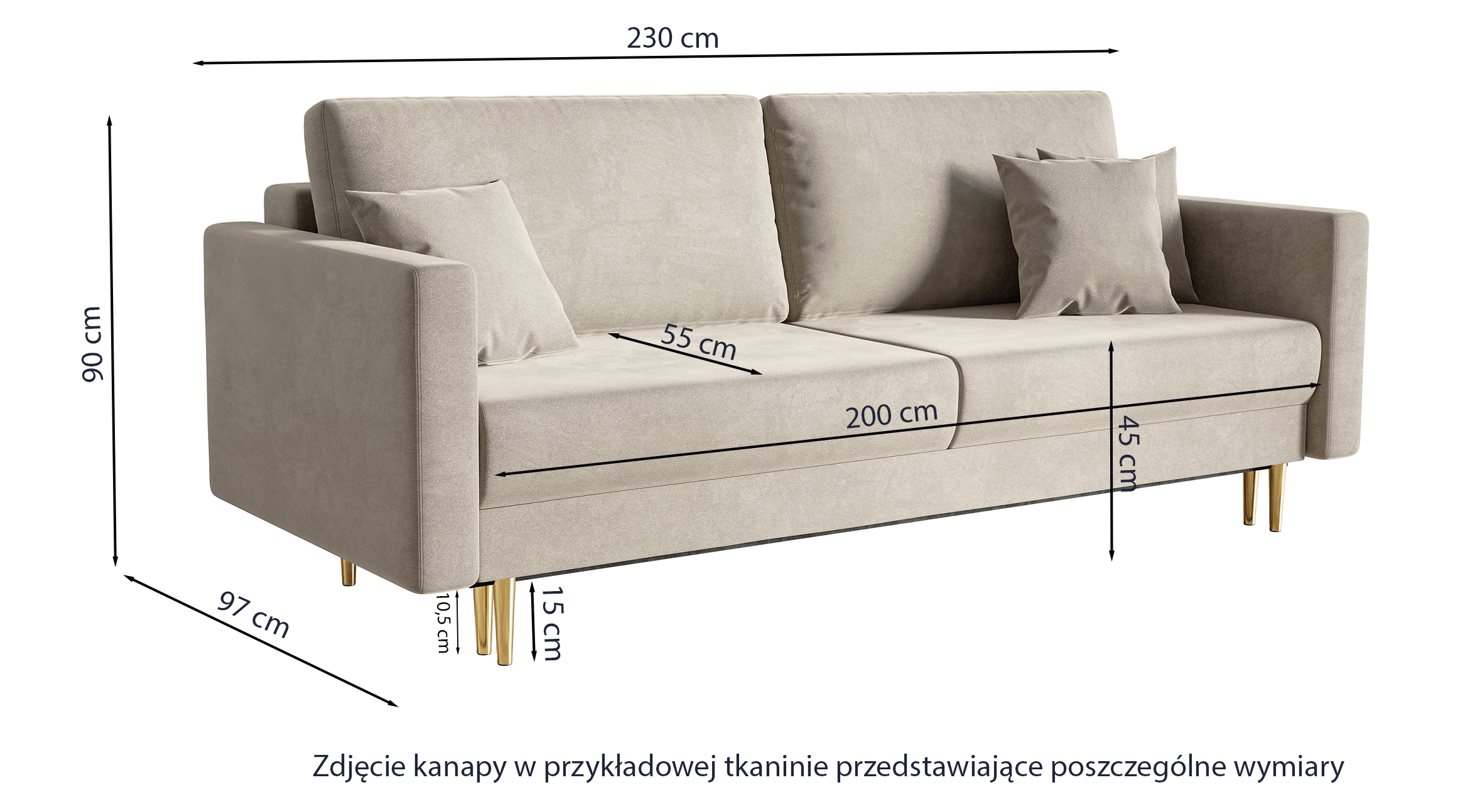 VALICO Canapé-lit trois places en velours beige hydrophobe
