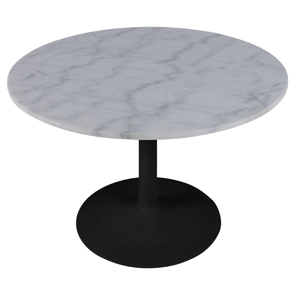FLIESE Table à manger ronde diamètre 110 cm marbre blanc sur socle noir