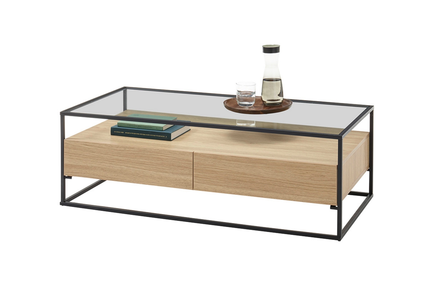 Table basse Pagittles 120x60 cm avec deux tiroirs chêne mat