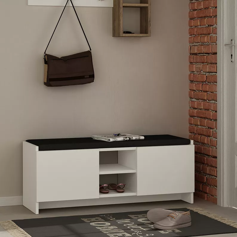 Meuble à chaussures Sanbures avec assise blanc