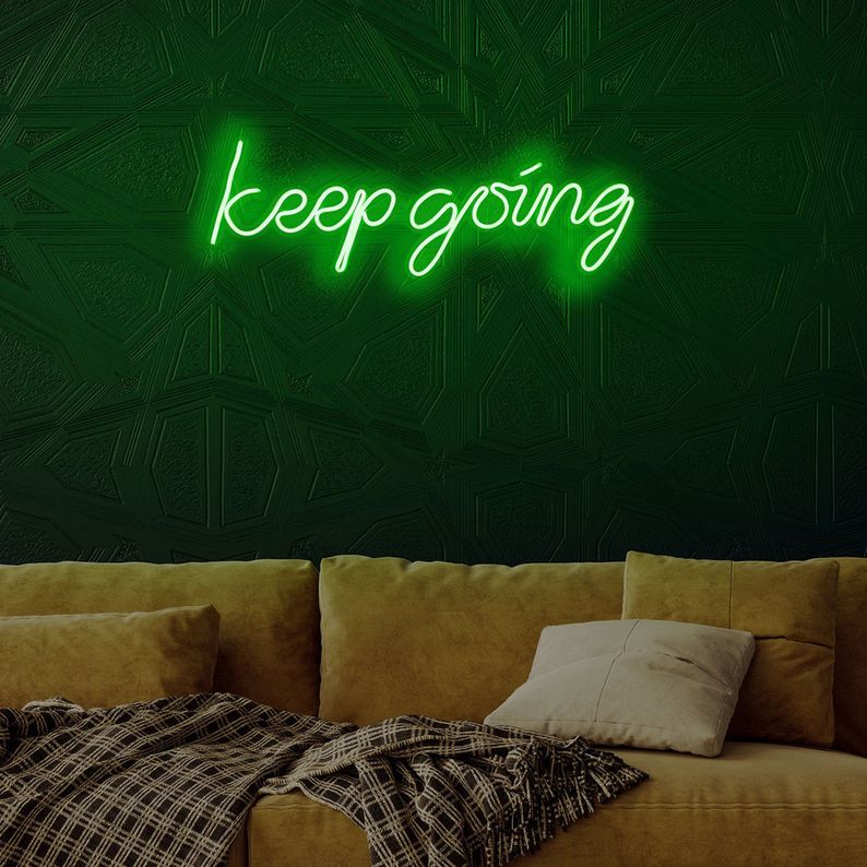 LETELY Enseigne au néon sur le mur avec inscription Keep Going vert