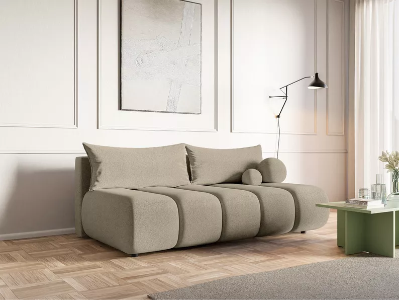 Kanapa trzyosobowa Dandelino Mini z funkcją spania jasnobeżowa szenil