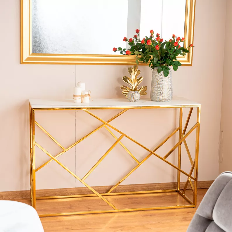 Console Landile 120 x 40 cm avec plateau imitation marbre