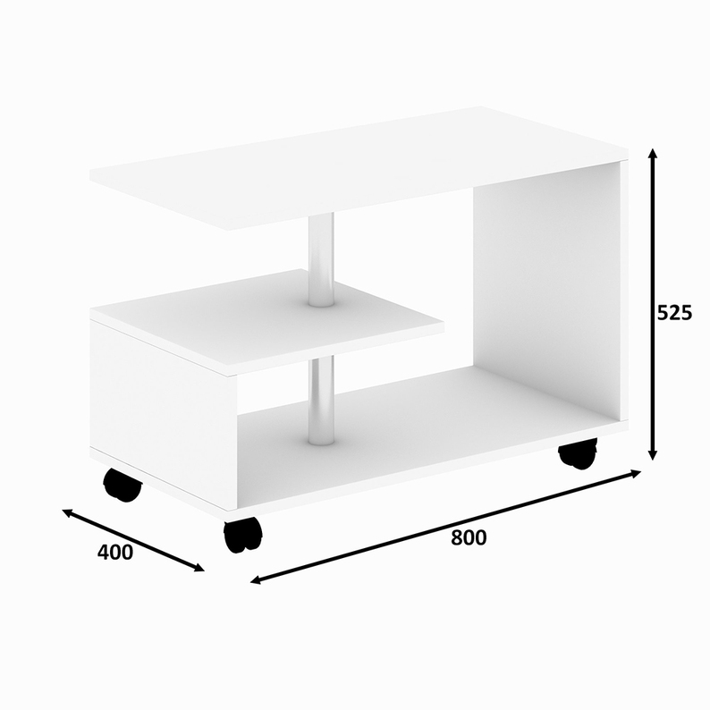 Table basse Kafill sur roulettes 40x80 cm blanc