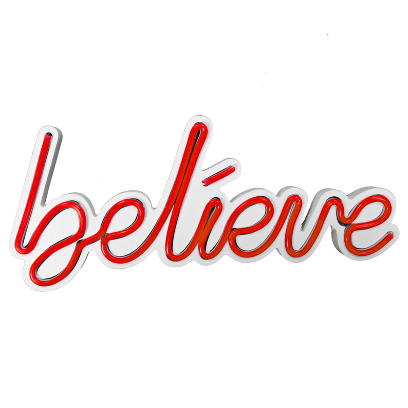 LETELY Enseigne au néon sur le mur avec le mot Believe rouge