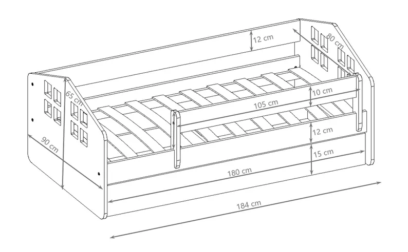 Lit enfant Bubup 180x80 cm avec un tiroir et un matelas blanc