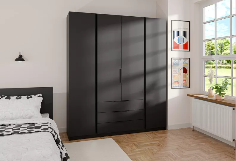 Szafa Kaja czterodrzwiowa z trzema szufladami 200 cm czarna