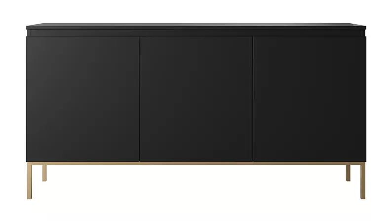 Commode à trois portes Bemmi 150 cm noire avec pieds dorés