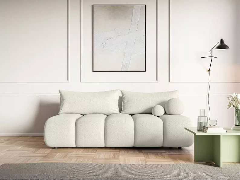 Kanapa trzyosobowa Dandelino Mini z funkcją spania kremowa boucle