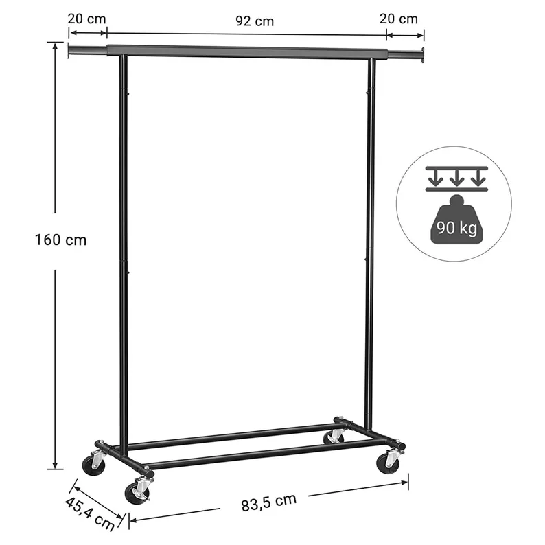 Hanger Digen, rail extensible sur roues, noir