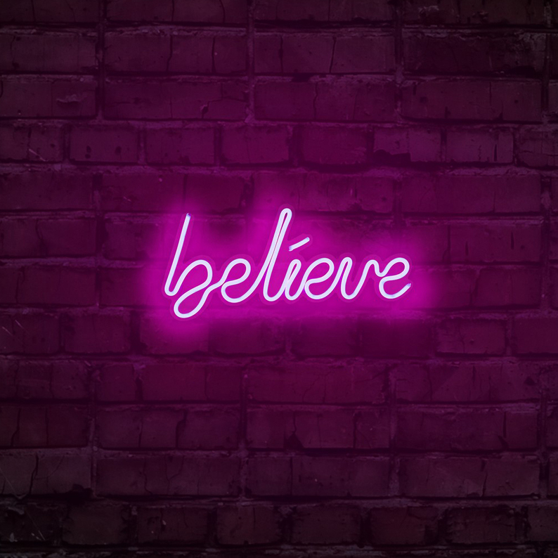 LETELY Enseigne au néon sur le mur avec inscription Believe rose