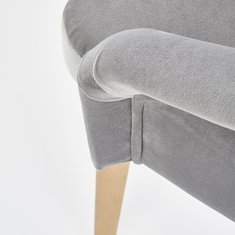 BERLAS Chaise tapissée gris en velours / chêne miel