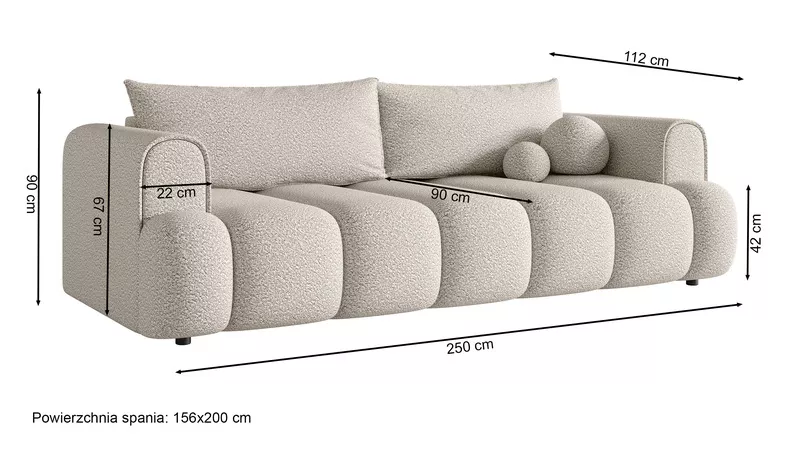 Kanapa trzyosobowa Dandelino z funkcją spania kremowa boucle