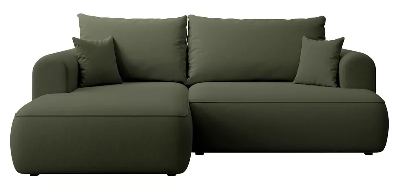 Oliwkowy narożnik Ovo mini L-kształtny z funkcją spania, idealny do nowoczesnego salonu.