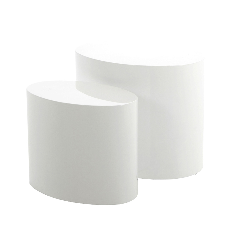 PLOMIN Lot de deux tables basses 48x33 cm et 40x24,5 cm blanc brillant