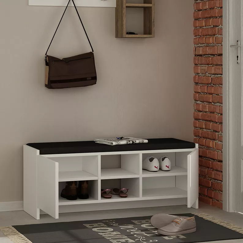 Meuble à chaussures Sanbures avec assise blanc