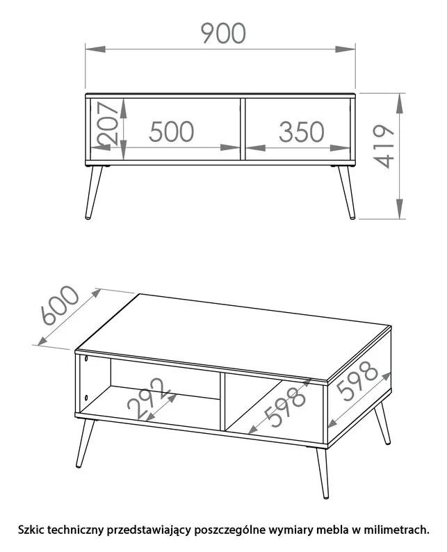 Table basse Darrby 90x60 cm blanc/blanc brillant avec pieds dorés
