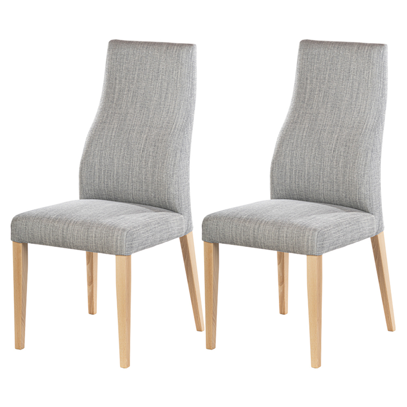 DRETA Lot de 2 chaises gris clair pieds en bois de hêtre