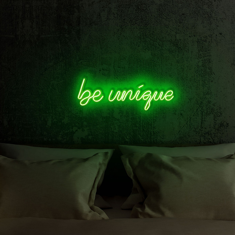 LETELY Enseigne au néon sur le mur avec inscription Be Unique en vert