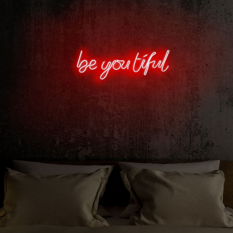LETELY Enseigne au néon sur le mur avec les mots BeYOUtiful rouge