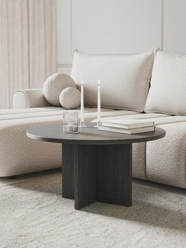 Stolik kawowy Ovo okrągły 76 cm Jesion Portland Czarny