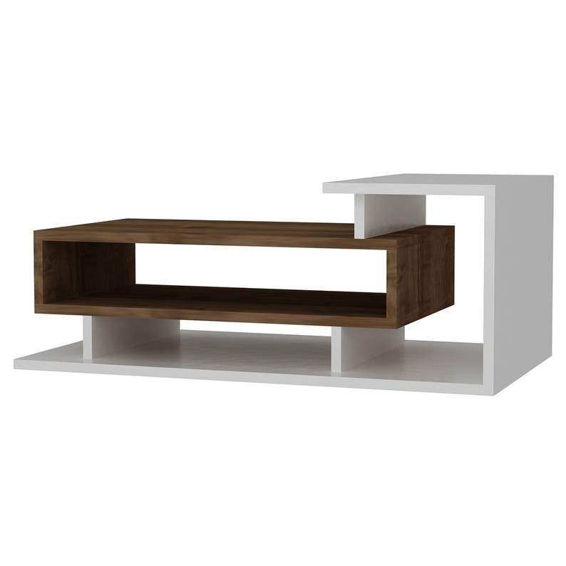 DANIFAE Table basse moderne blanc / noyer 90x50 cm