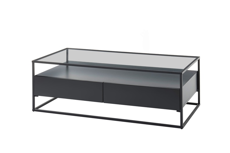Table basse Pagittles 120x60 cm avec deux tiroirs noir mat