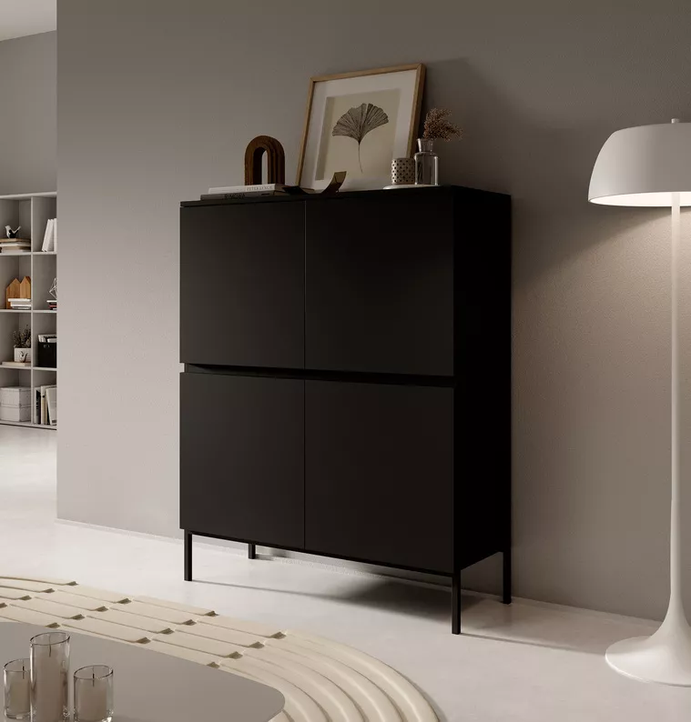 Commode haute Bemmi 100 cm noire avec pieds noirs