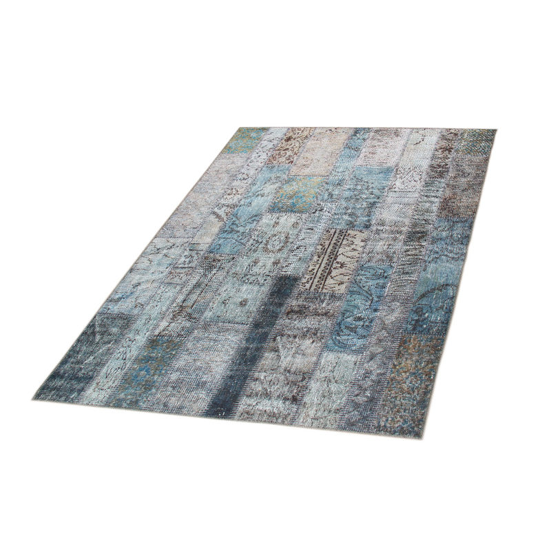 PATCHWORK FLORA Tapis patchwork aux tons turquoise 140x200 cm