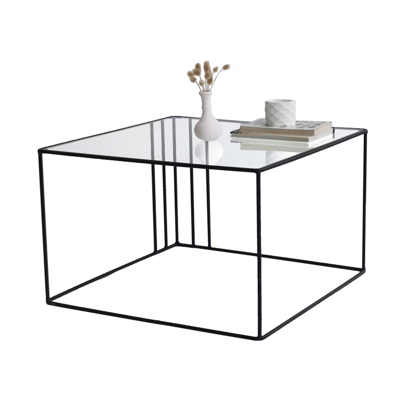 Table basse en verre Oalin avec un cadre fin 50x50 cm