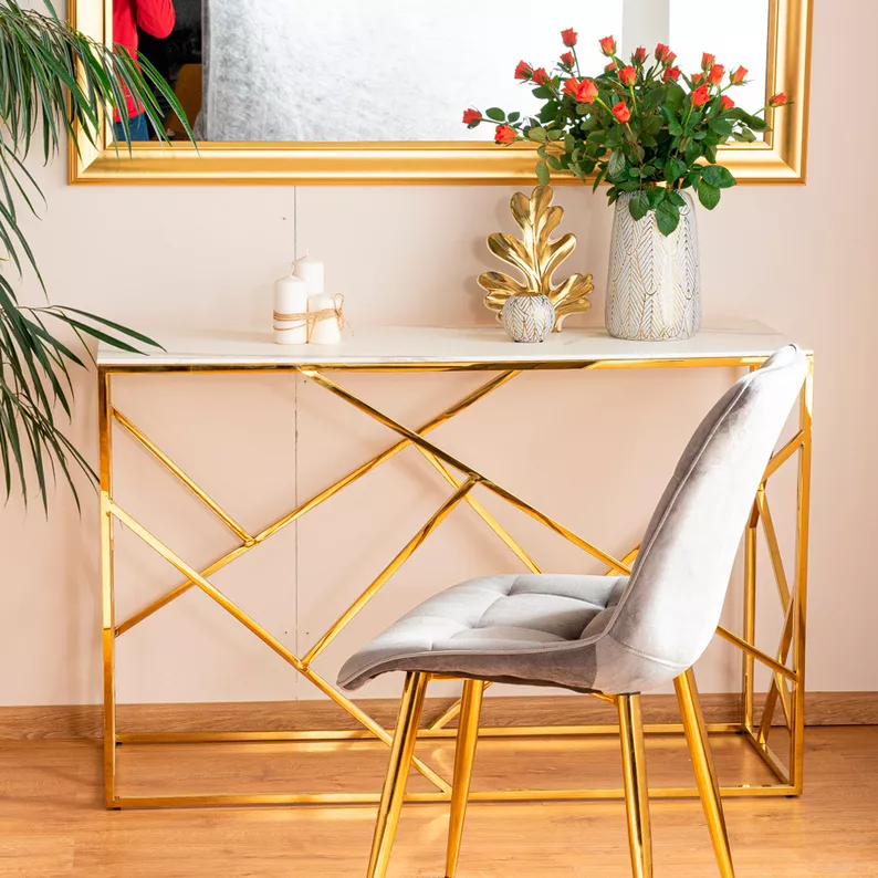 Console Landile 120 x 40 cm avec plateau imitation marbre