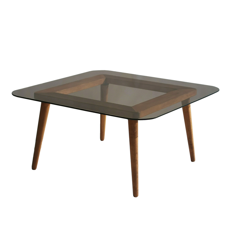 Table basse Smirra en verre sur socle en bois 80x80 cm