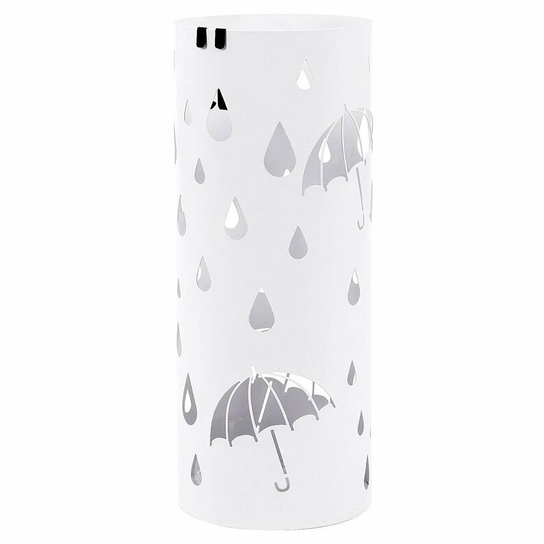 Porte-parapluie Pluie en métal, blanc sur plan circulaire