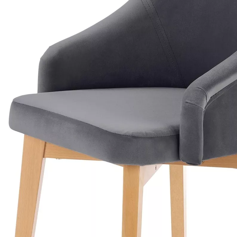 BERLAS Chaise tapissée gris foncé en velours / chêne miel