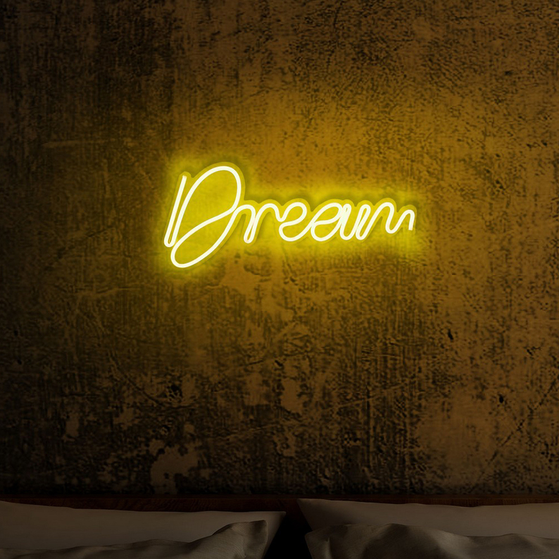LETELY Enseigne au néon sur le mur avec inscription Dream jaune