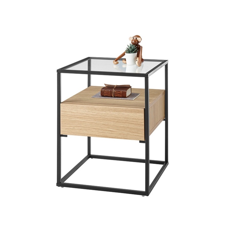 Table Pagittles 43x43cm avec deux tiroirs chêne mat