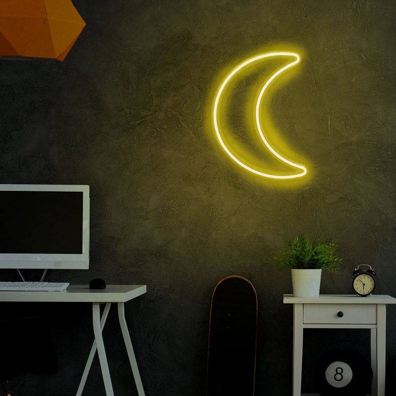 LETELY Enseigne au néon sur le mur en forme de lune jaune