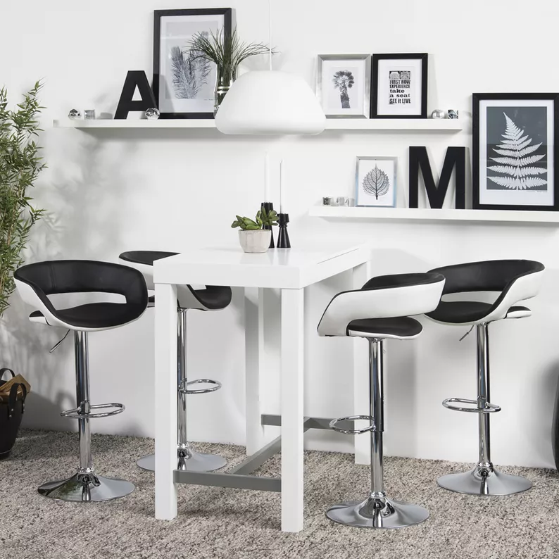 HANNAH Lot de 2 tabourets blanc / noir en similicuir