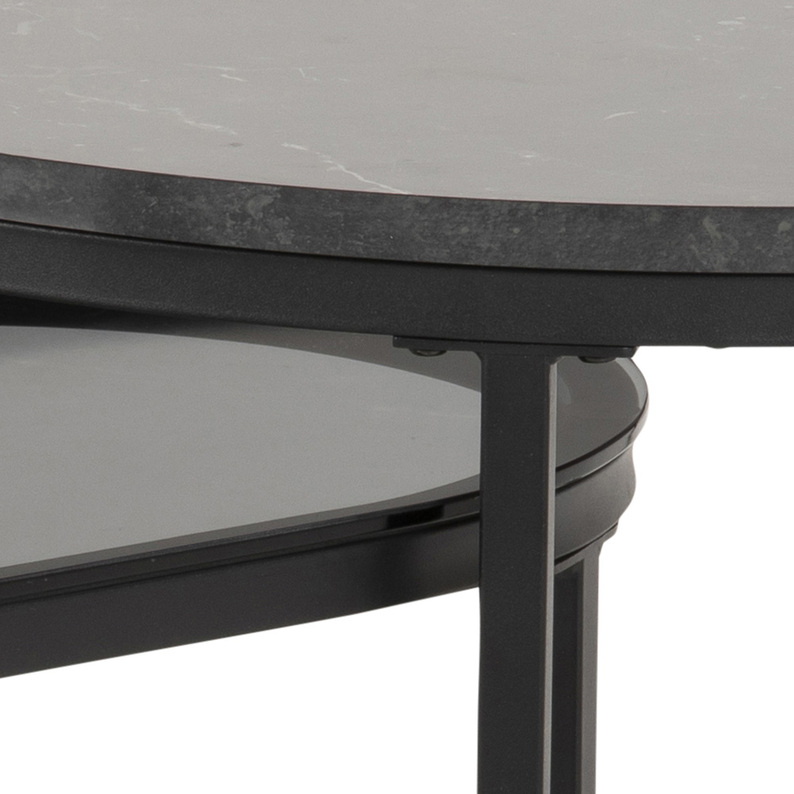 BIRGITA Ensemble de deux tables basses en marbre noir et verre fumé