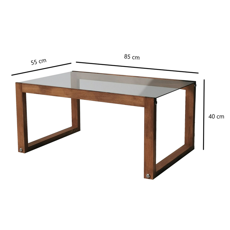 Table basse en verre Vionn 55x85 cm sur pieds en bois