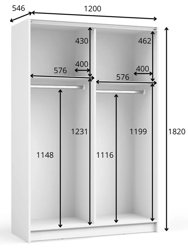 Szafa przesuwna Fiaso dwudrzwiowa z lustrem 120 cm biała